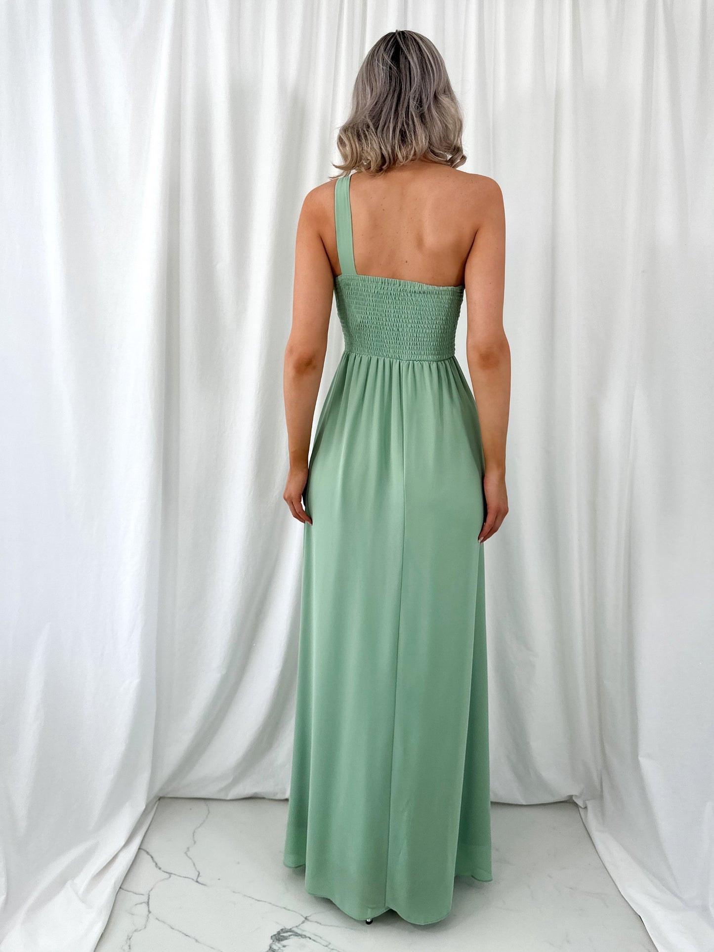 Tracy One Shoulder Draped Top Maxi Dress - Apple Green