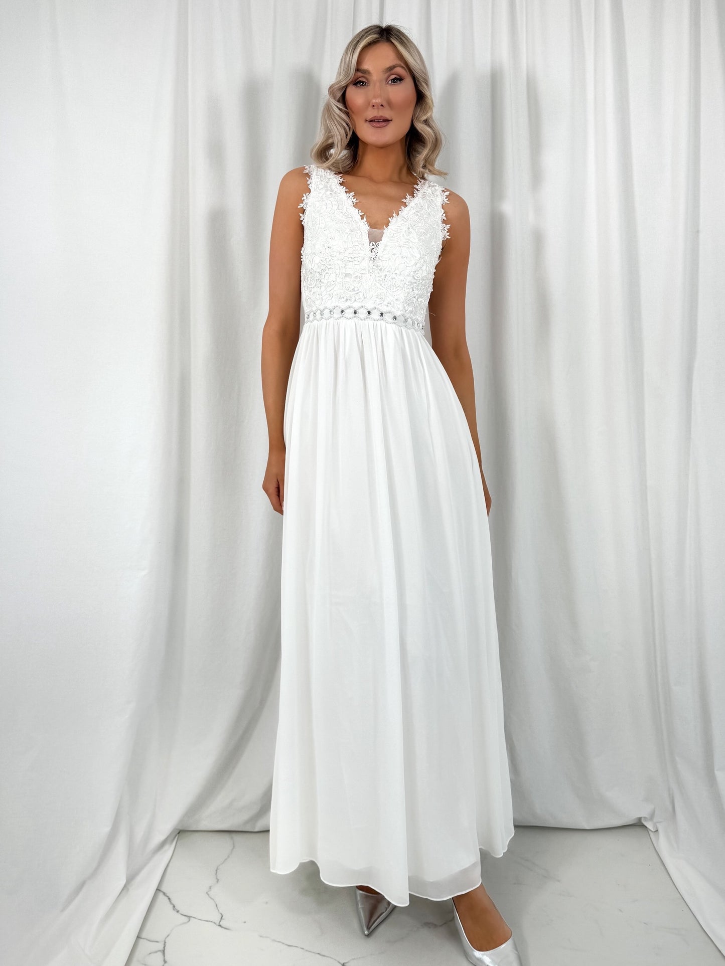 Laetitia Maxi Dress with Embroidered Top - White