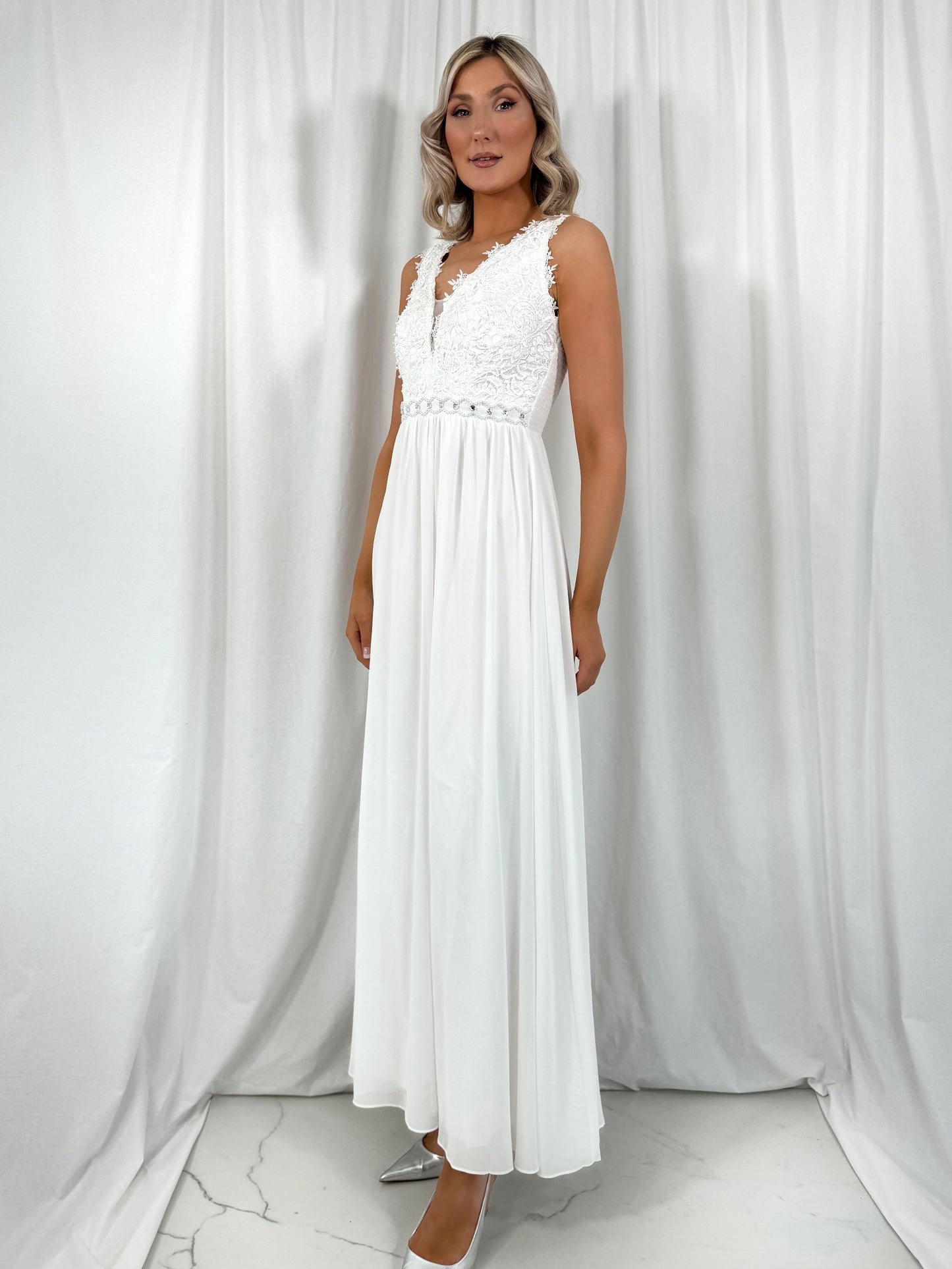 Laetitia Maxi Dress with Embroidered Top - White
