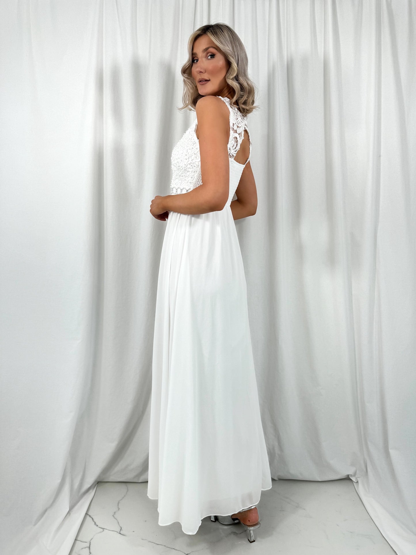 Laetitia Maxi Dress with Embroidered Top - White