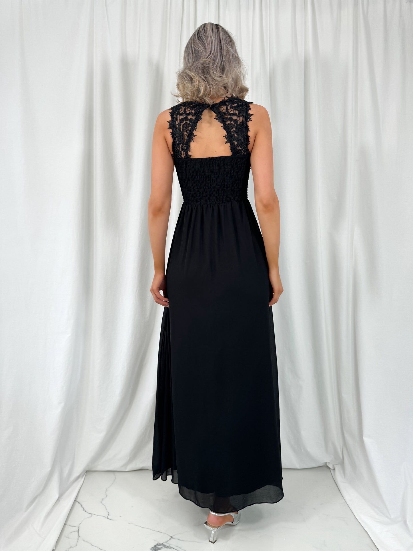 Laetitia Maxi Dress with Embroidered Top - Black