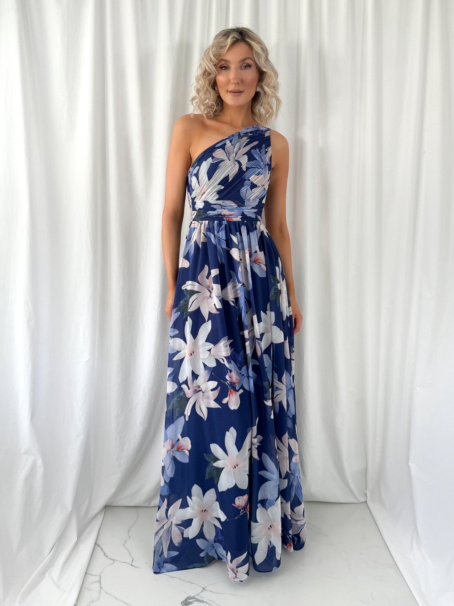 Ashley Maxi Dress with Draped One Shoulder Top - Navy