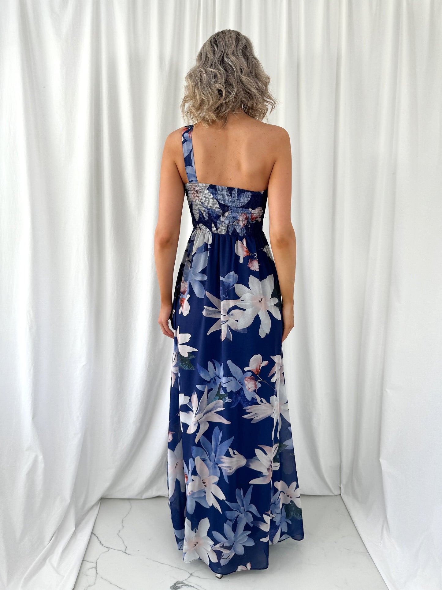 Ashley Maxi Dress with Draped One Shoulder Top - Navy