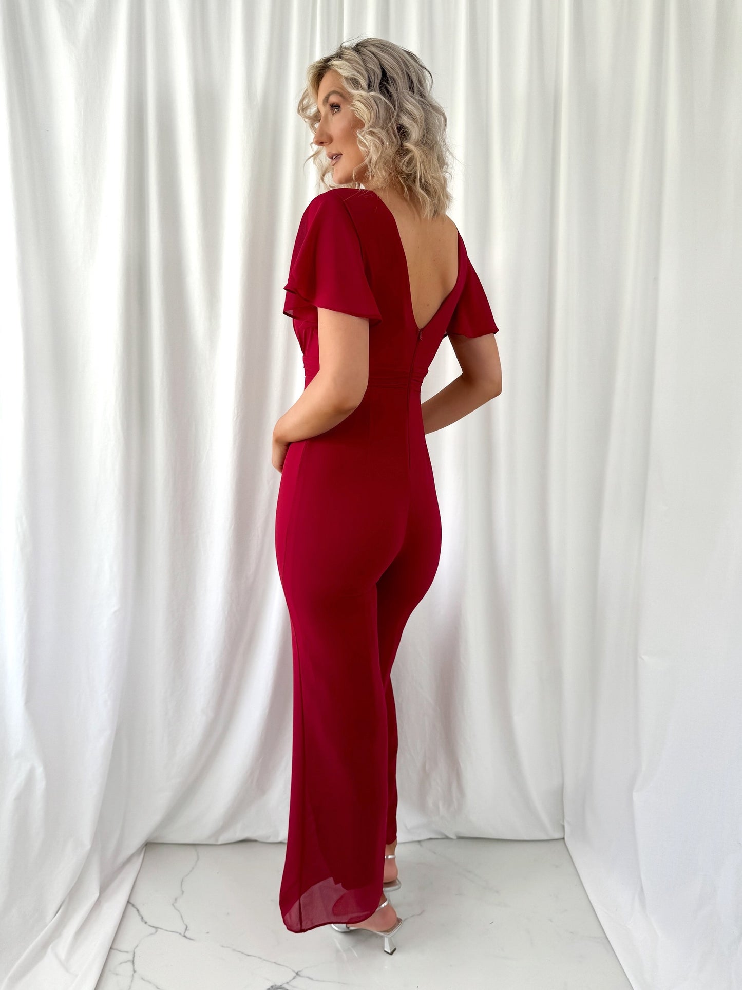 Alina Jumpsuit with Short Sleeves - Cherry