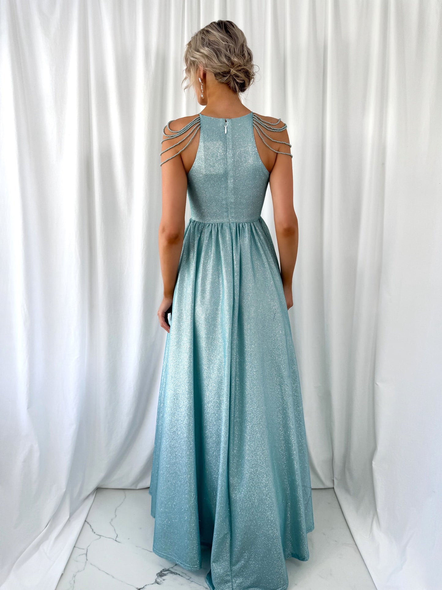 Annabelle Maxi Bright Dress with Chains Over The Shoulder - Light Green