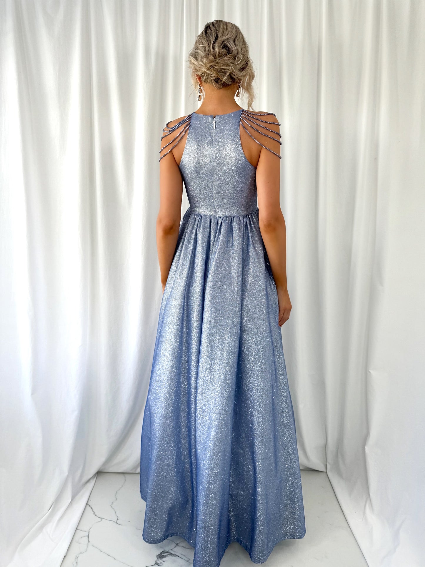 Annabelle Maxi Bright Dress with Chains Over The Shoulder - Blue