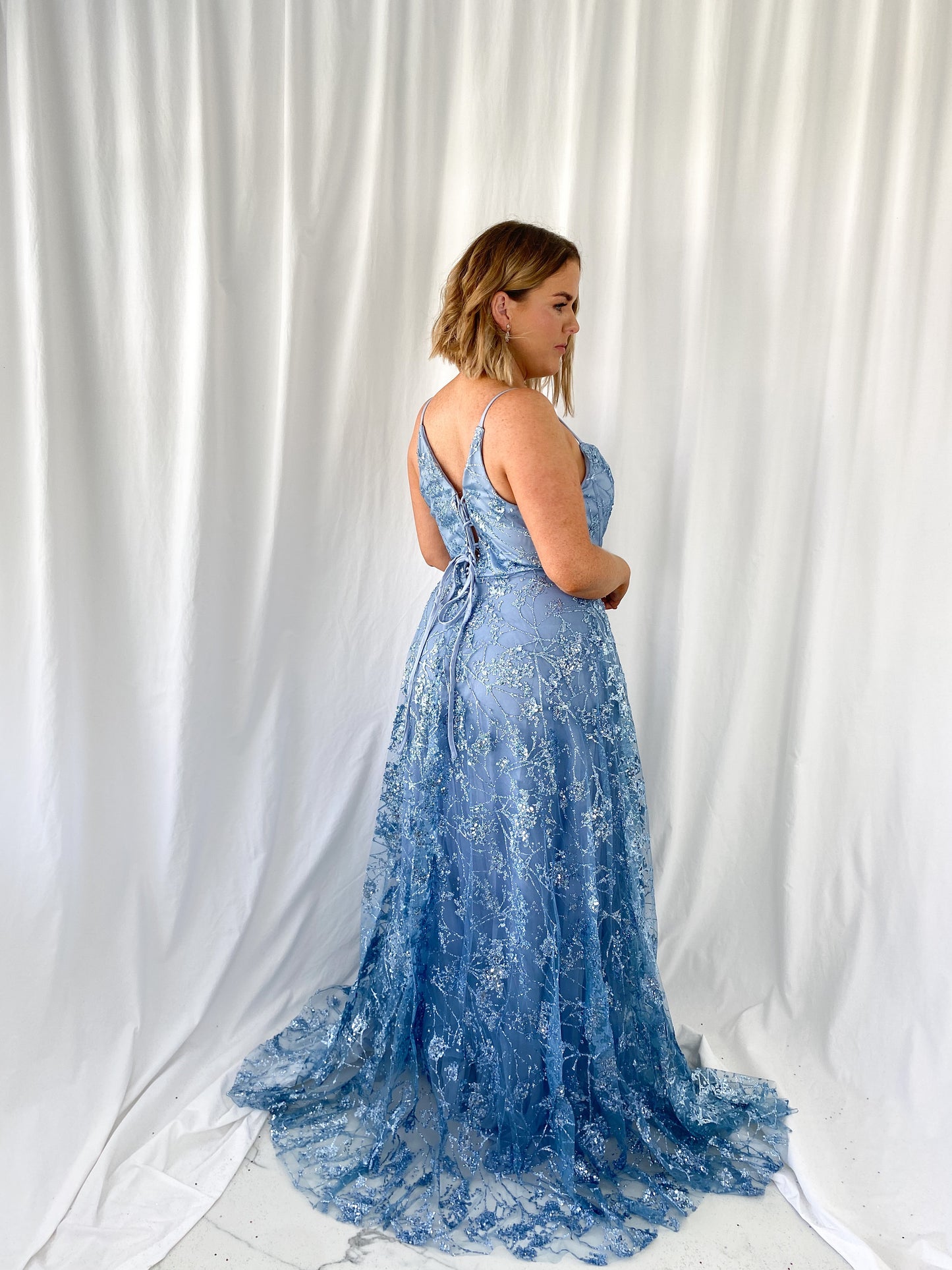 Lena Embroidered Sheer Maxi Dress - Blue