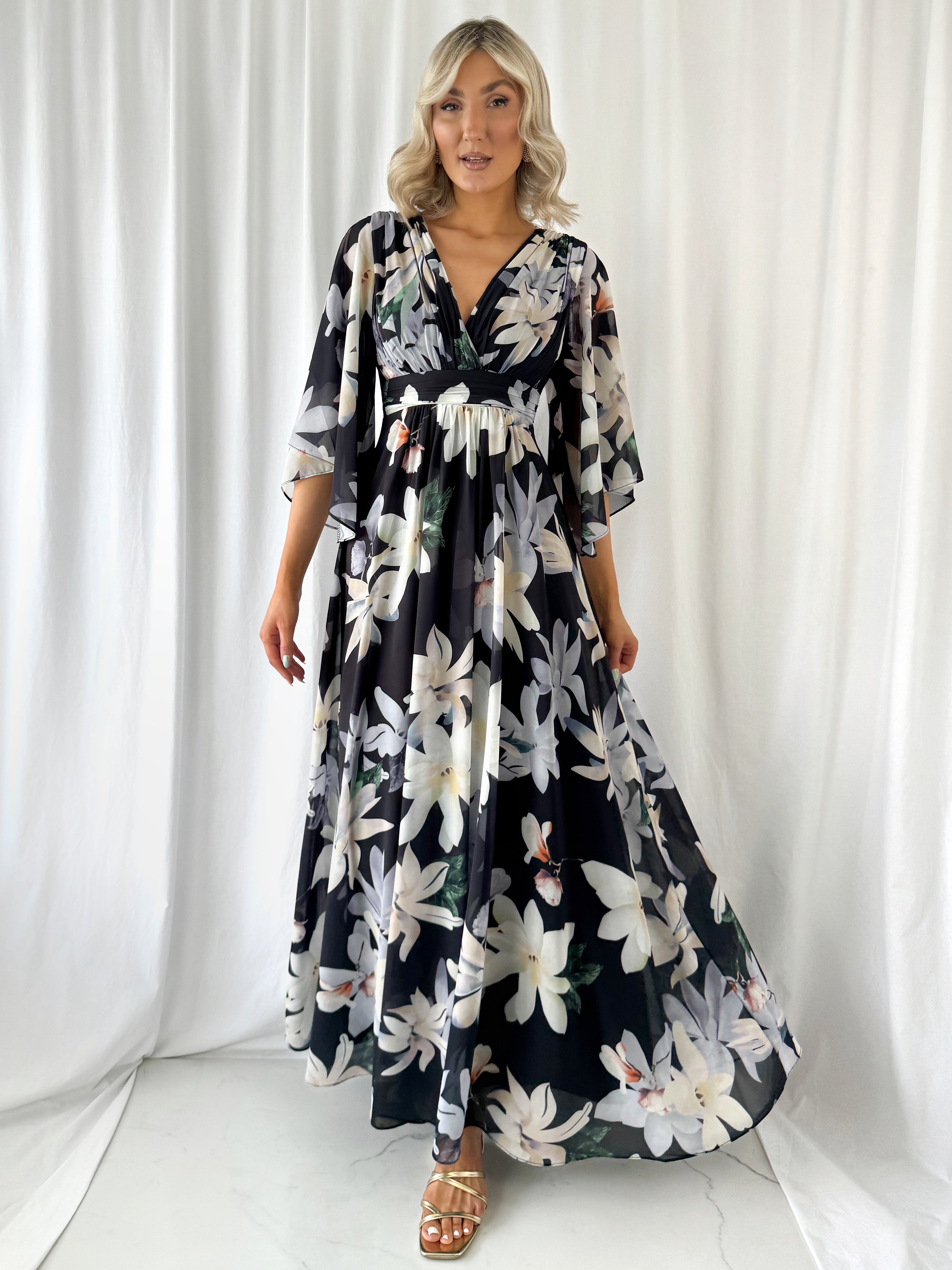 Natalia Maxi Floral Dress with Bell Sleeves
