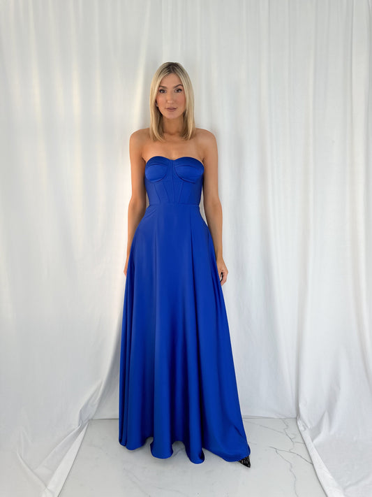 Emma Off The Shoulder Corset Dress - Blue