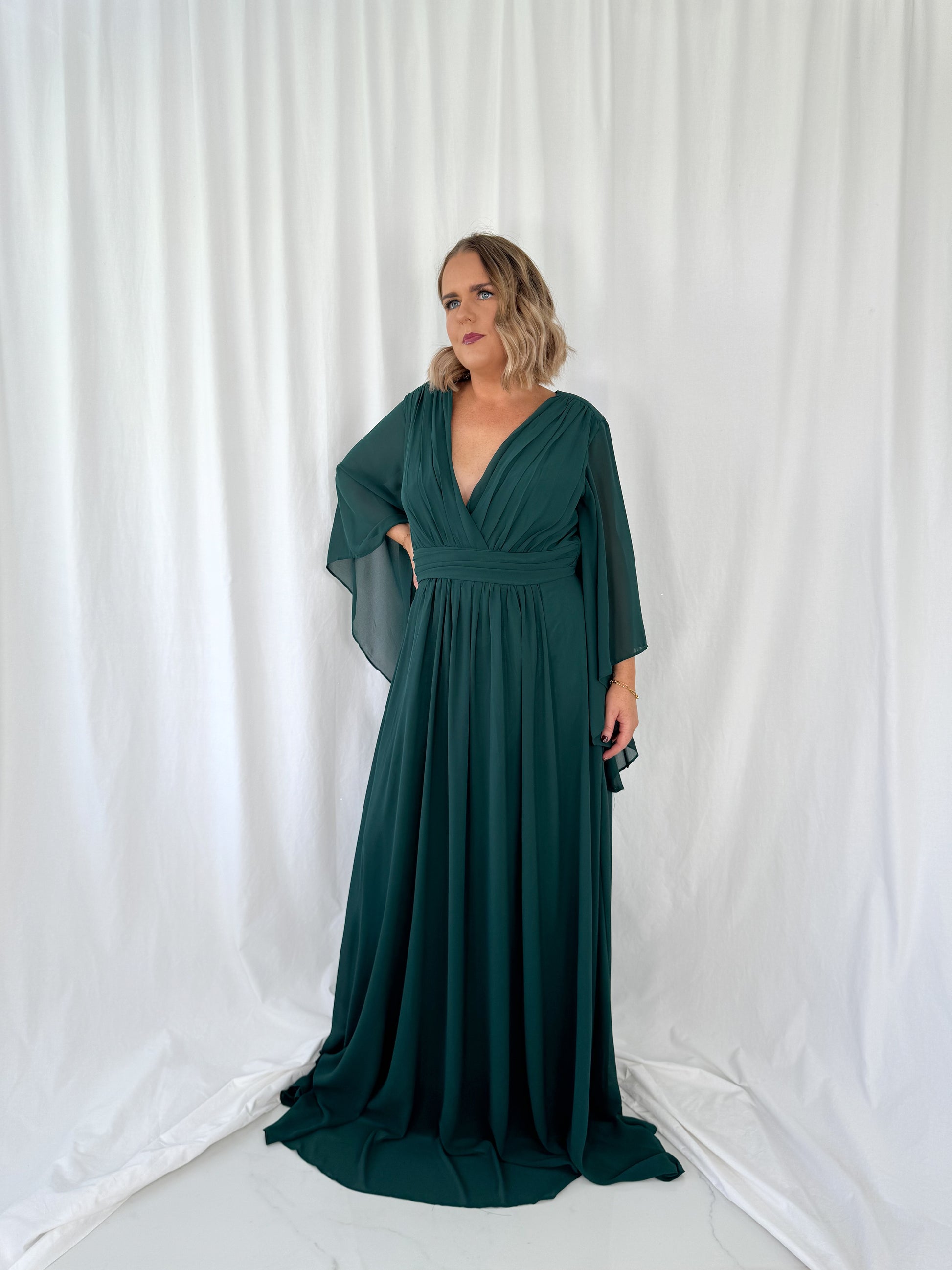 Marthe Bell Sleeves Curve Dress - Green Marthe Bell Sleeves Curve Dress - Green