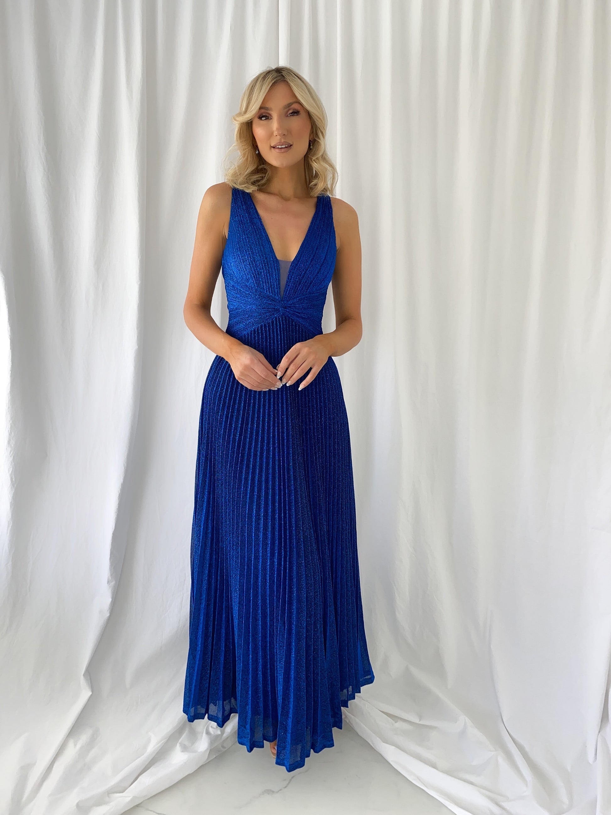 pleated royal blue dress Royal Blue Spaghetti Straps Lace-Up Pleated Mermaid Gown Royal Blue / 14