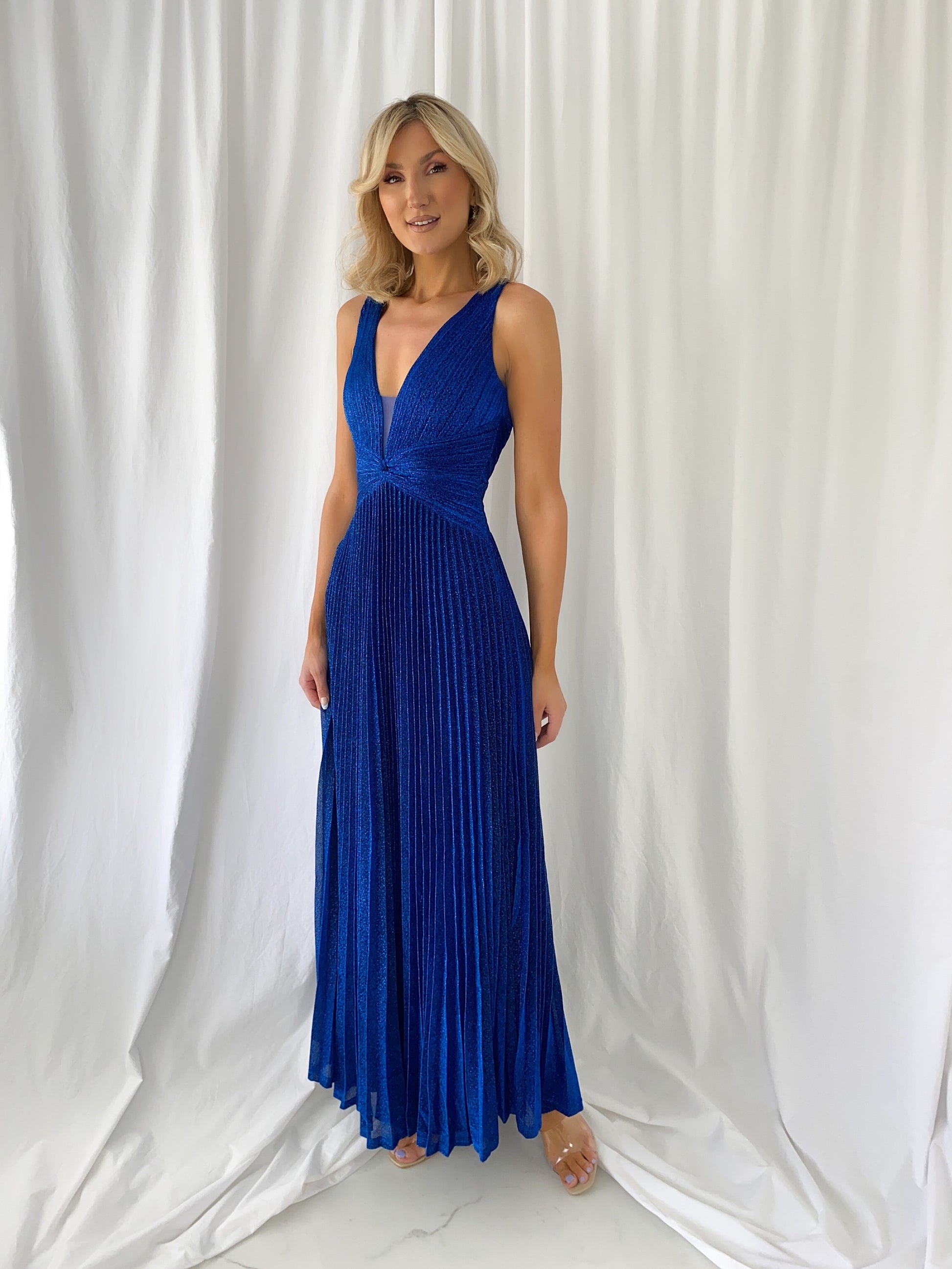 Madisson Pleated Maxi Glitter Dress - Royal Blue mykindofdress Madisson Pleated Maxi Glitter Dress - Royal Blue mykindofdress