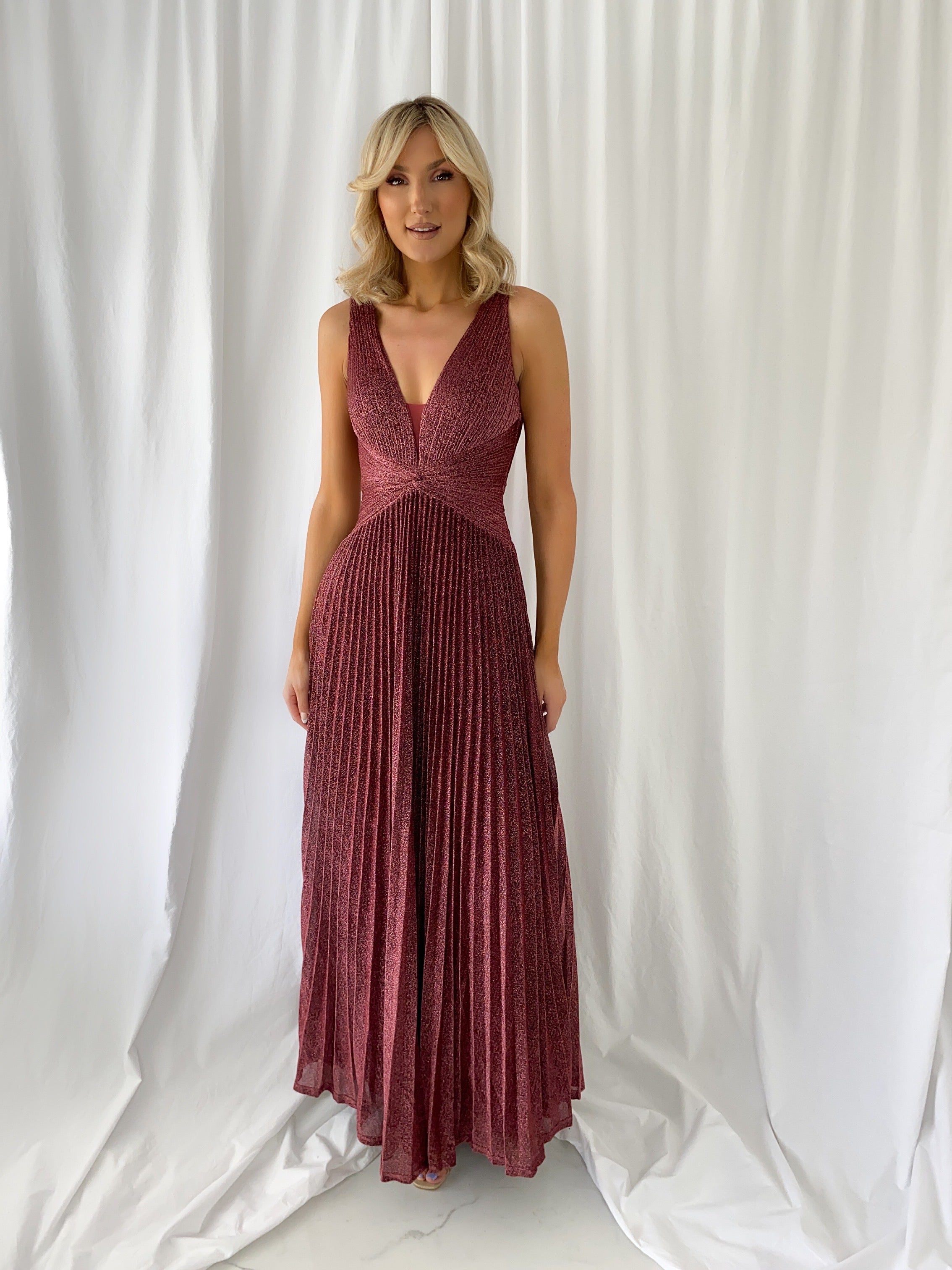 Burgundy on sale pleated dress