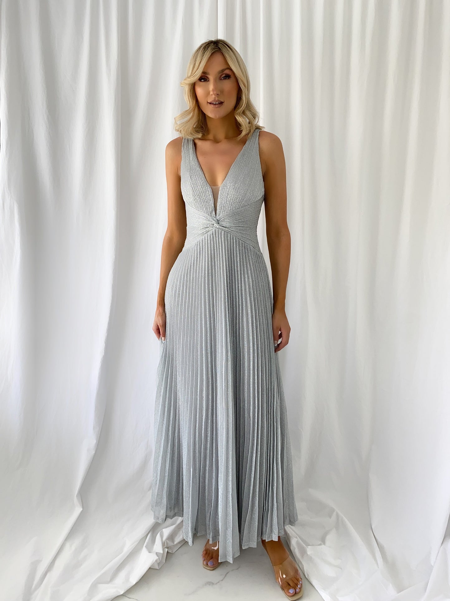 Madisson Pleated Maxi Glitter Dress