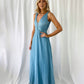 Madisson Pleated Maxi Glitter Dress - Sky Blue