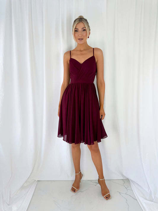 Amandine Cross Over Top - Short Dress - Wine