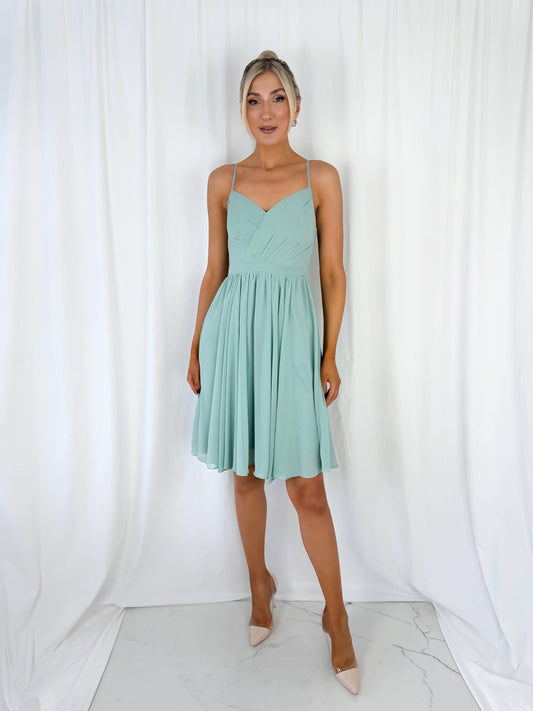 Amandine Cross Over Top - Short Dress - Sage Green