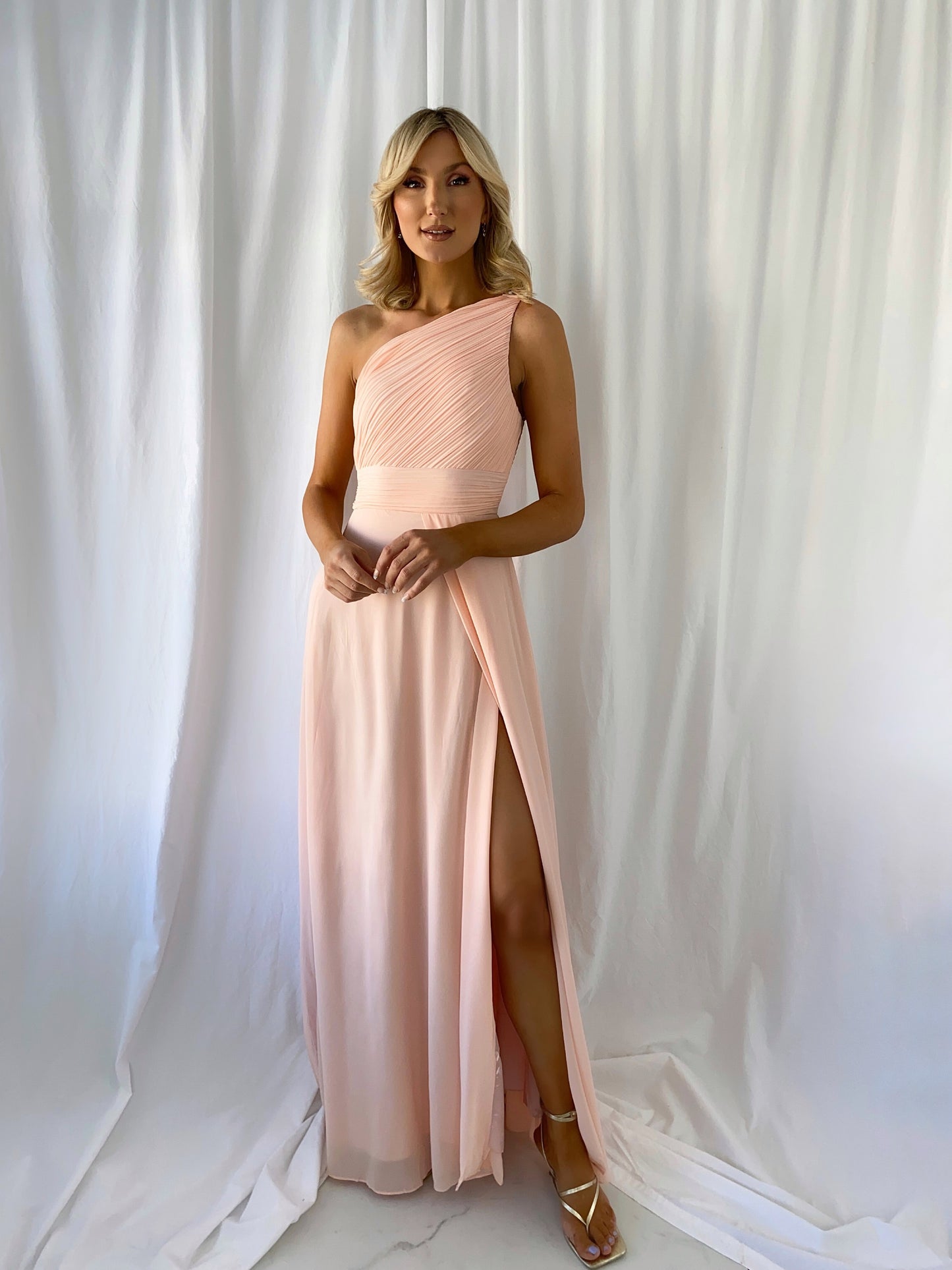Tracy One Shoulder Draped Top Maxi Dress - Old Rose