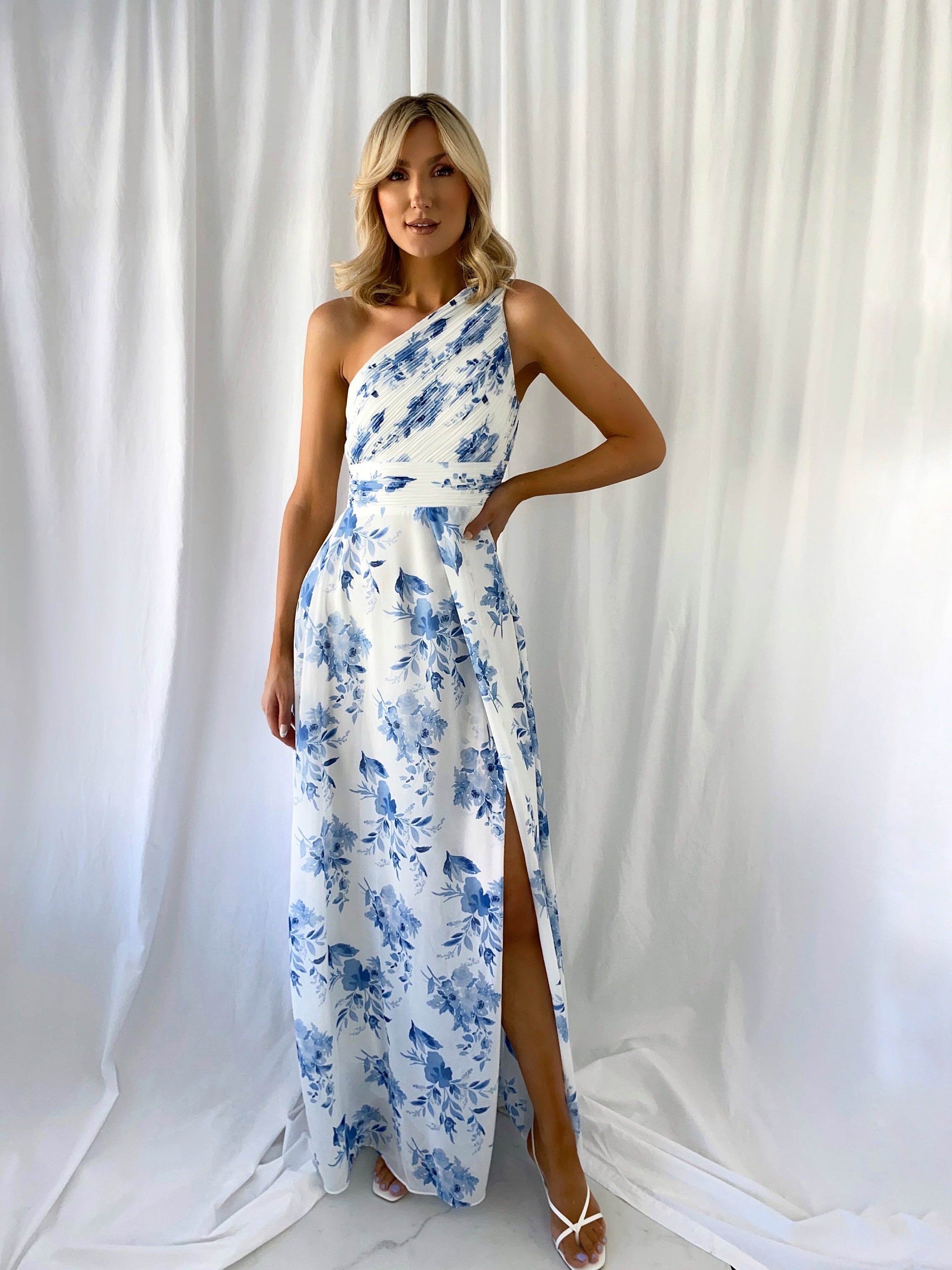 One shoulder floral maxi hot sale dress