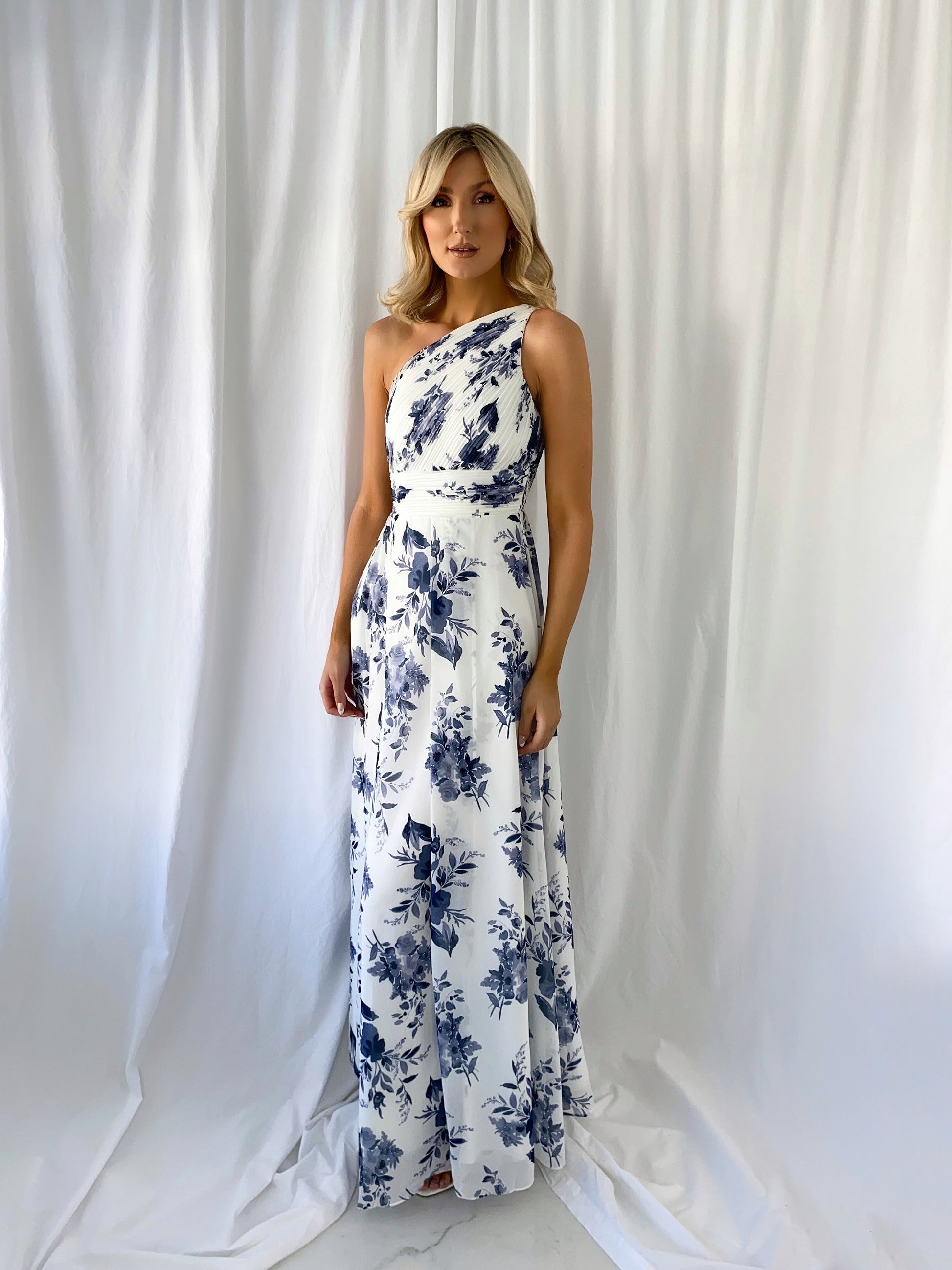 white del maar floral one shoulder maxi dress Lentara One Shoulder Maxi Dress