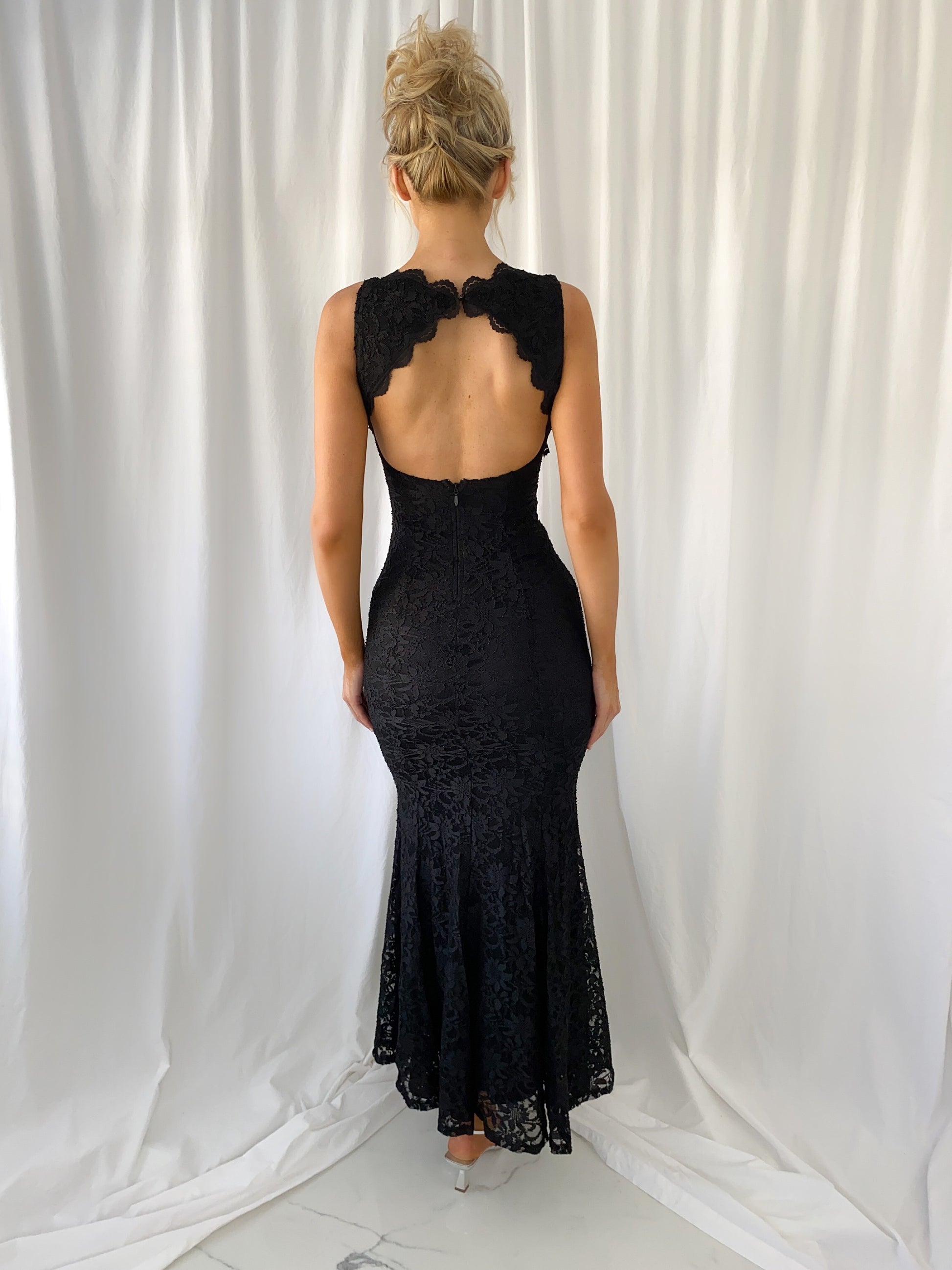 Raquel Embroidered Open Back Dress - Black Raquel Embroidered Open Back Dress - Black