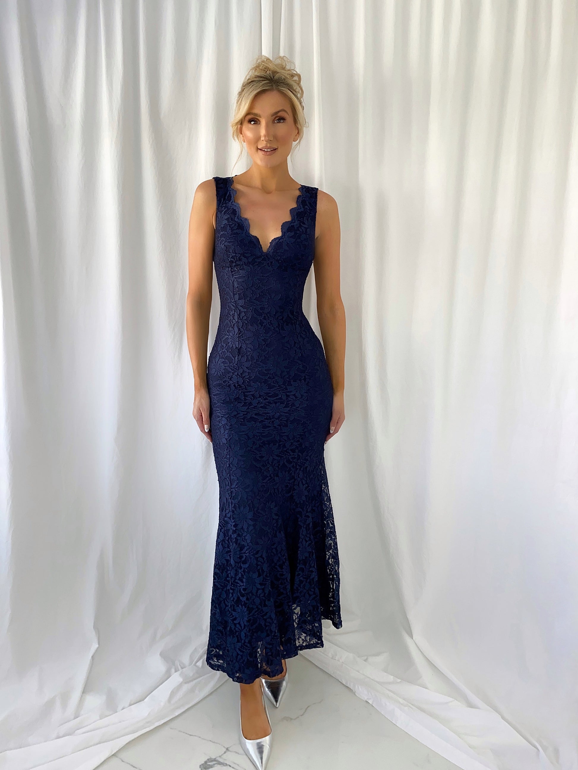 Raquel Embroidered Open Back Dress - Navy mykindofdress Raquel Embroidered Open Back Dress - Navy mykindofdress