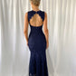 Raquel Embroidered Open Back Dress - Navy