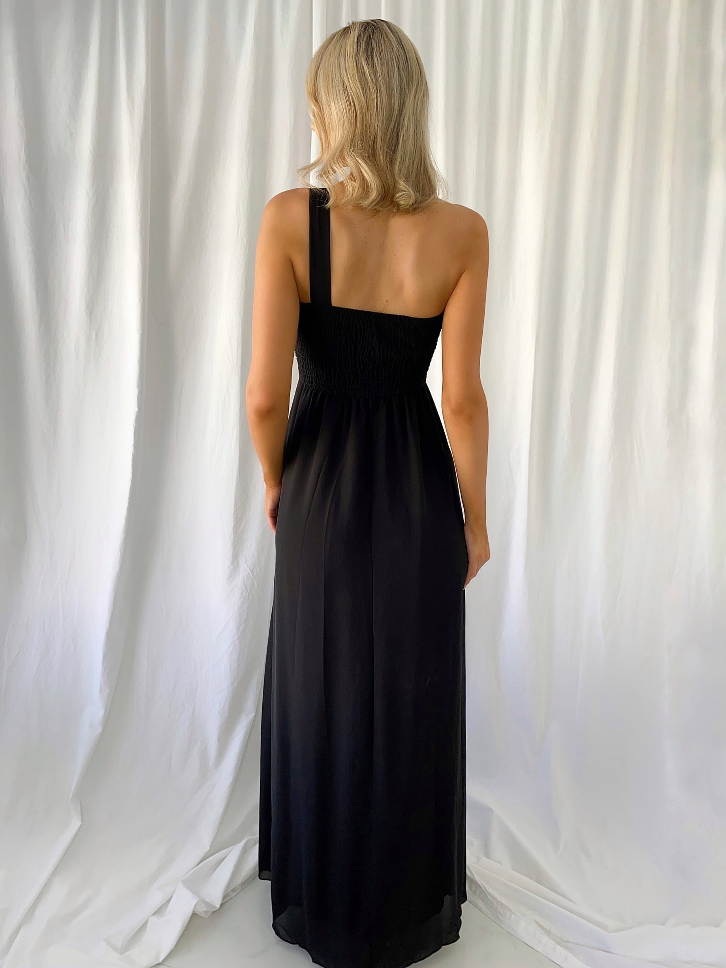 Tracy One Shoulder Draped Top Maxi Dress - Black