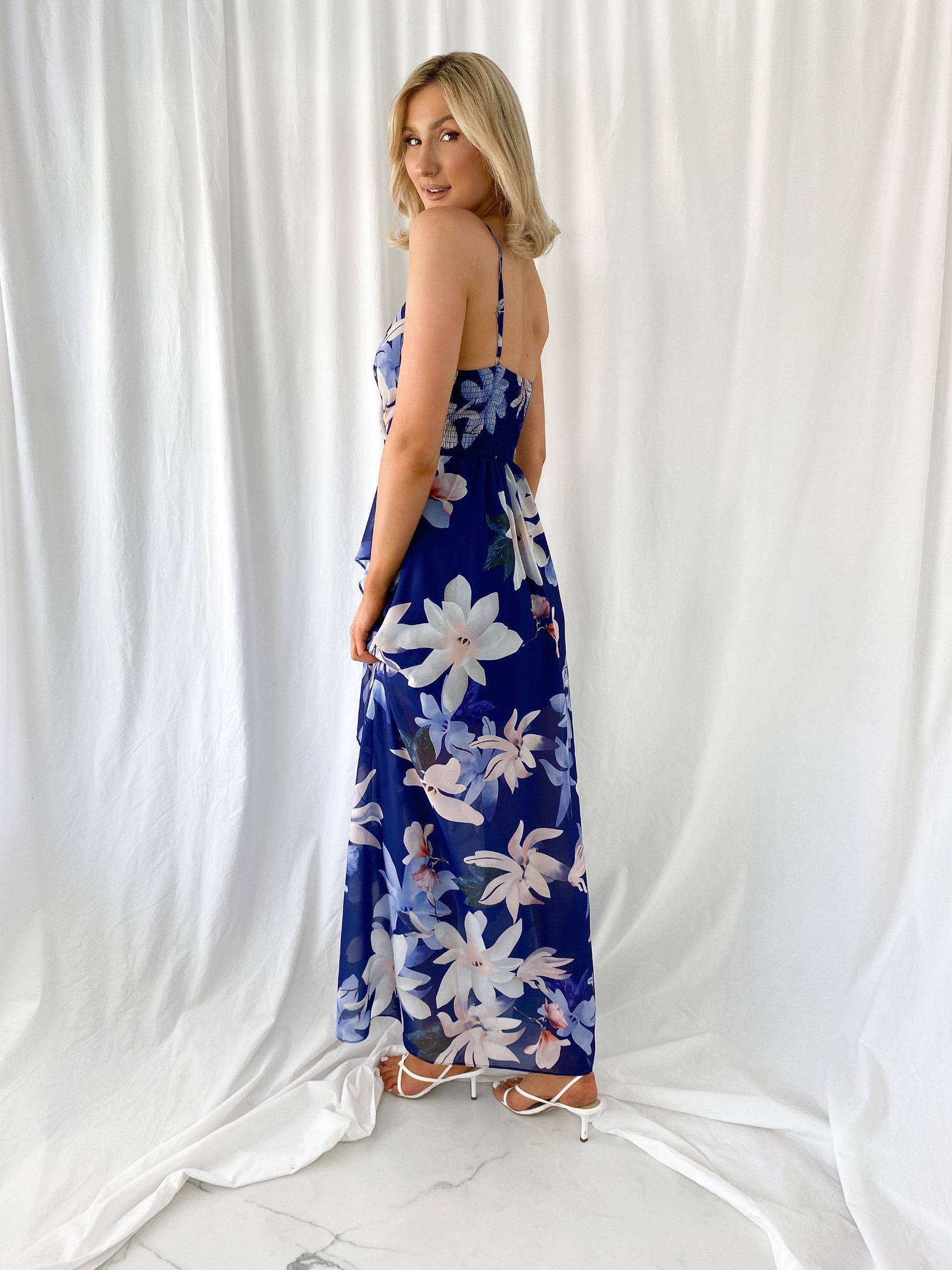 navy blue dress with daisies Daisy Midi