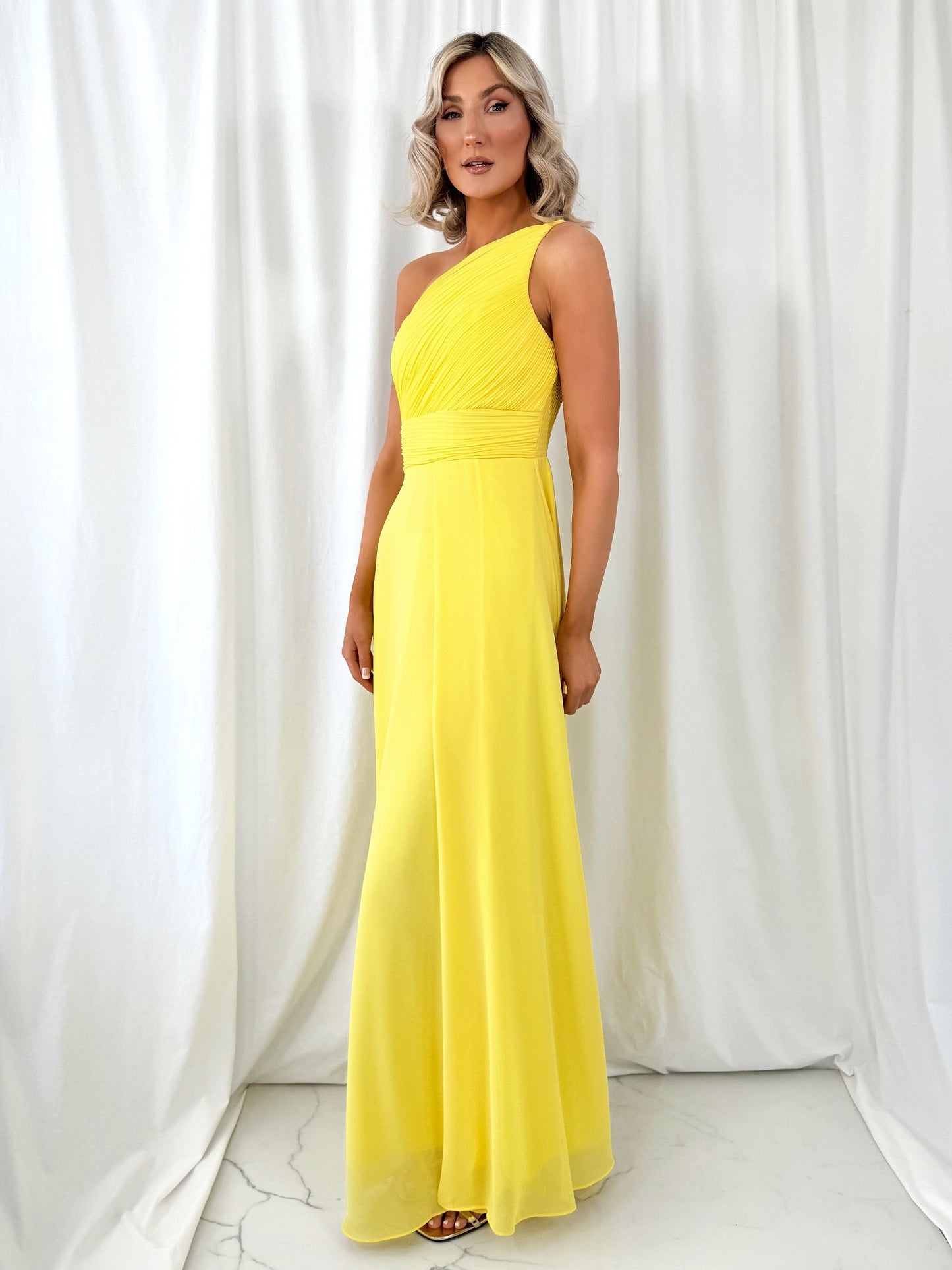 Tracy One Shoulder Draped Top Maxi Dress - Yellow