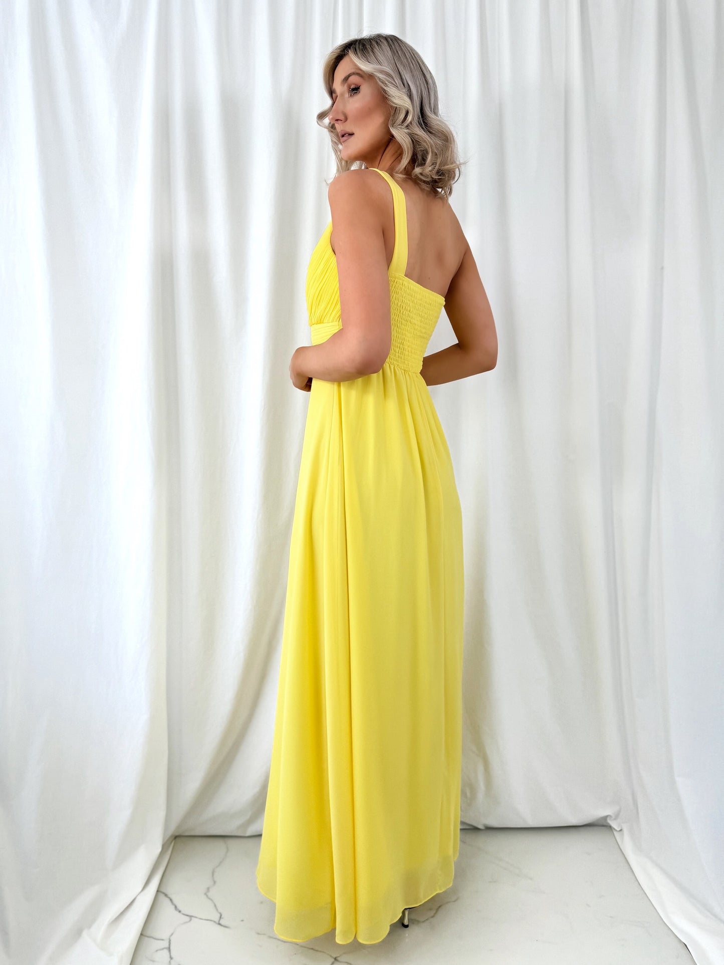 Tracy One Shoulder Draped Top Maxi Dress - Yellow