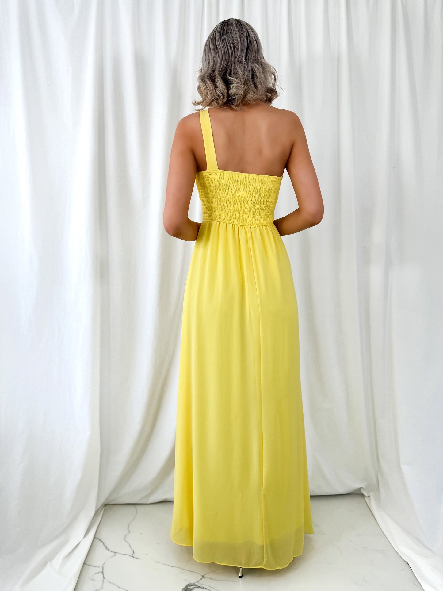 Tracy One Shoulder Draped Top Maxi Dress - Yellow