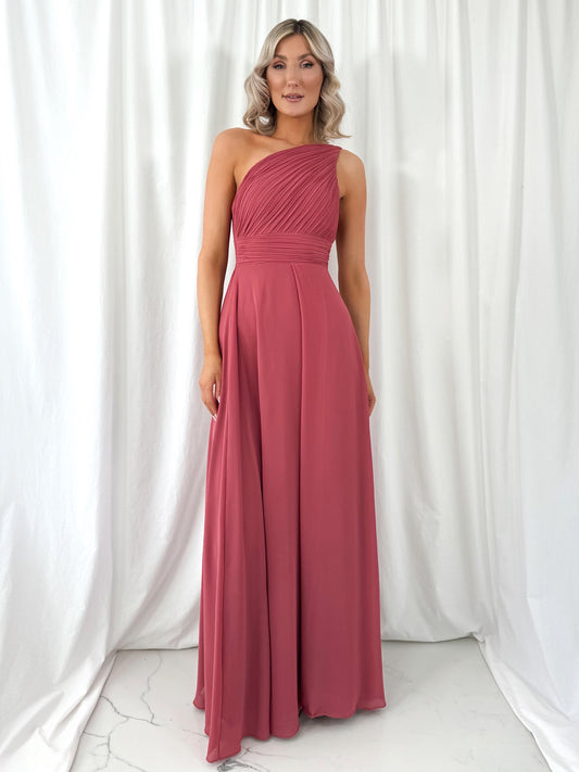 Tracy One Shoulder Draped Top Maxi Dress - Rose Indie