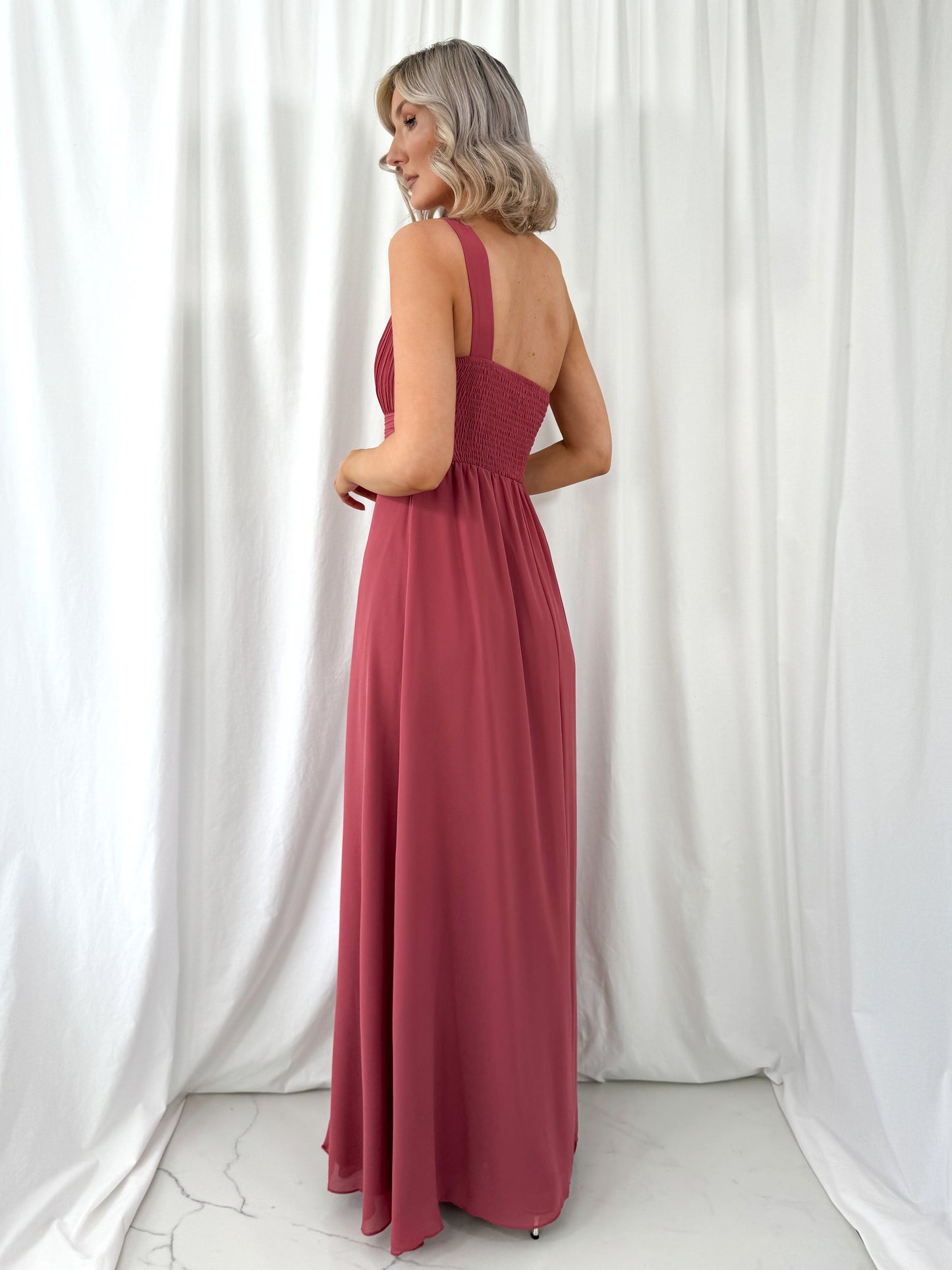 Tracy One Shoulder Draped Top Maxi Dress - Rose Indie