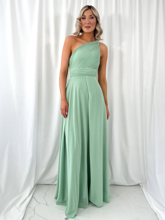 Tracy One Shoulder Draped Top Maxi Dress - Apple Green