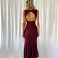 Raquel Embroidered Open Back Dress - Wine