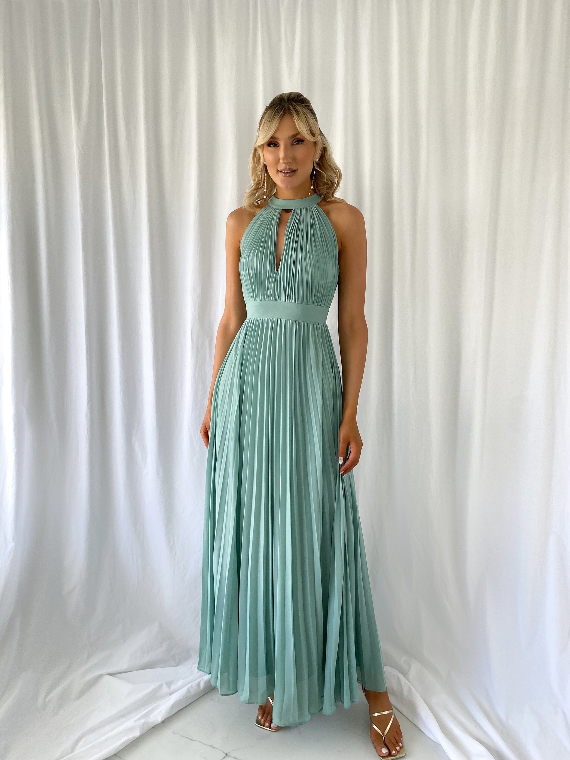 Roxy Pleated Maxi Dress - Light Green Roxy Pleated Maxi Dress - Light Green