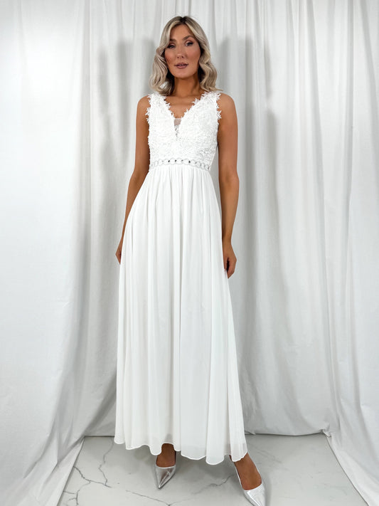 Laetitia Maxi Dress with Embroidered Top - White