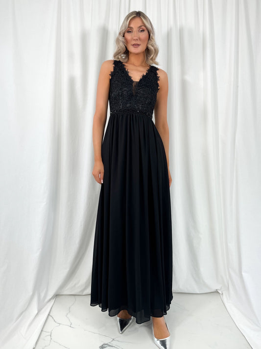 Laetitia Maxi Dress with Embroidered Top - Black