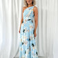 Ashley Maxi Dress with Draped One Shoulder Top - Light Blue