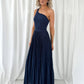 Coraly Bright Pleated Maxi Dress with Draped One Shoulder Top - Navy