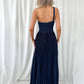 Coraly Bright Pleated Maxi Dress with Draped One Shoulder Top - Navy