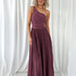 Coraly Bright Pleated Maxi Dress with Draped One Shoulder Top - Burgundy