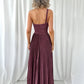 Coraly Bright Pleated Maxi Dress with Draped One Shoulder Top - Burgundy