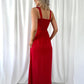 Cheryl Maxi Dress with Flowers Over The Shoulder - Red