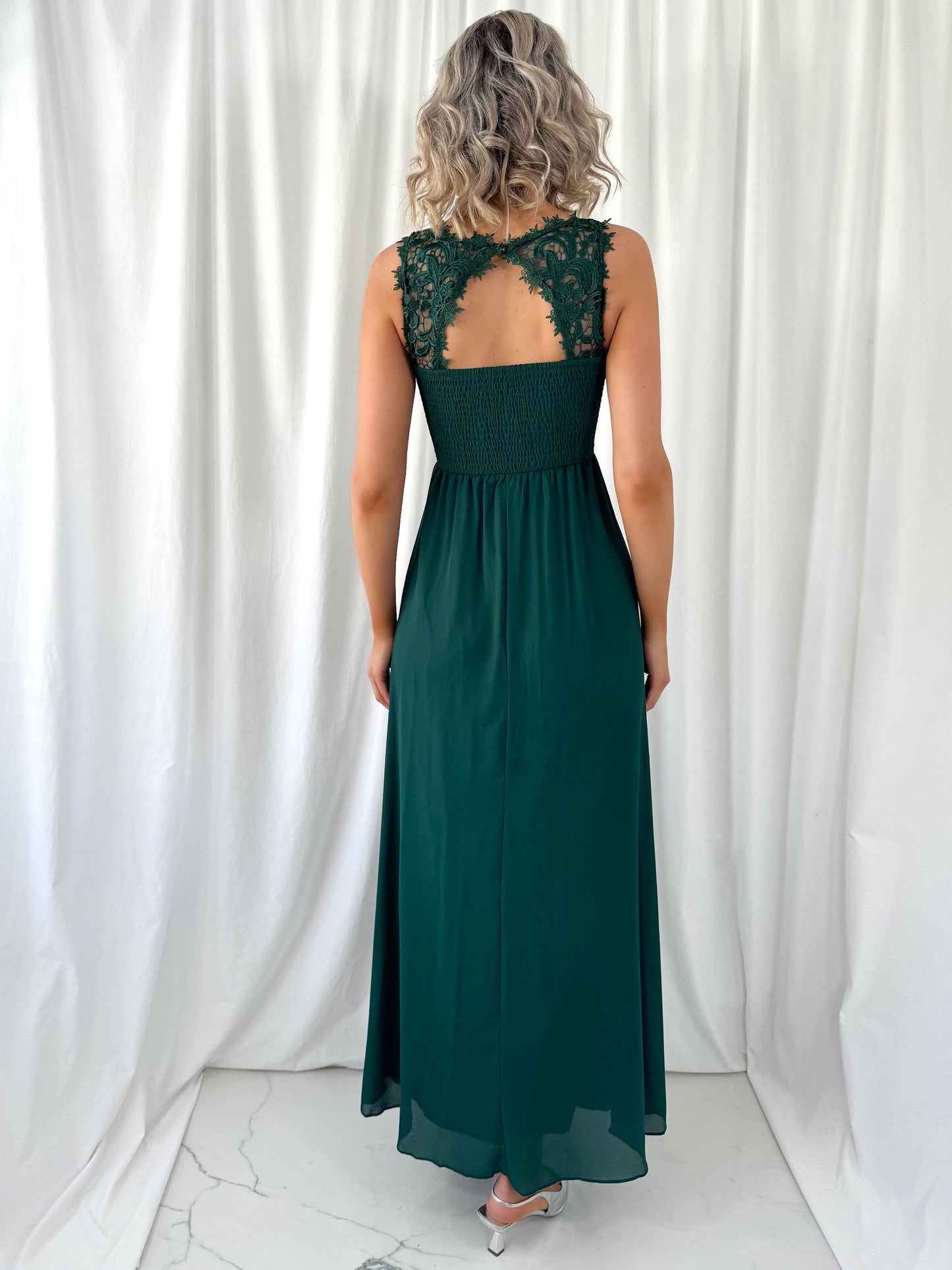 Laetitia Maxi Dress with Embroidered Top - Dark Green