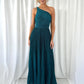 Coraly Bright Pleated Maxi Dress with Draped One Shoulder Top - Green