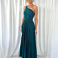 Coraly Bright Pleated Maxi Dress with Draped One Shoulder Top - Green