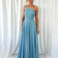 Coraly Bright Pleated Maxi Dress with Draped One Shoulder Top - Light Blue