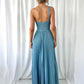 Coraly Bright Pleated Maxi Dress with Draped One Shoulder Top - Light Blue